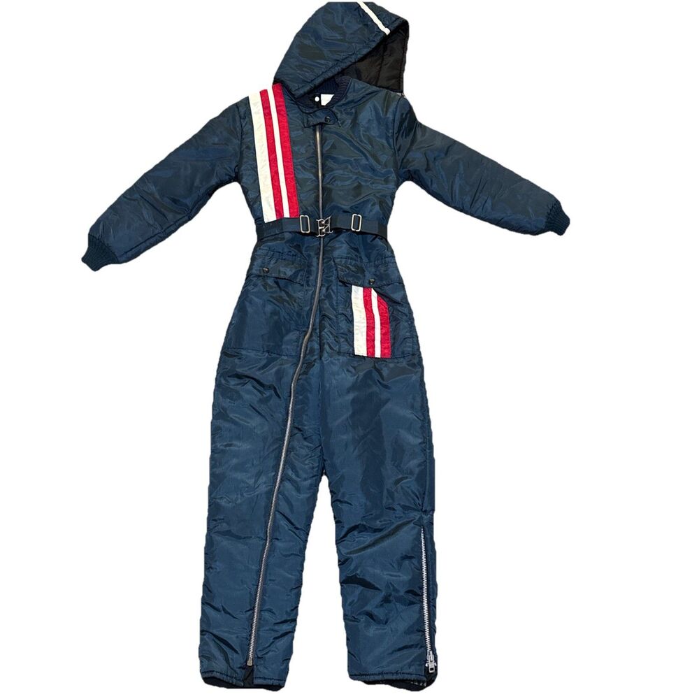 Vtg Zero Zone Snow Suit Women Small Insulated Blue Ski Snowmobile Zip Leg Hood